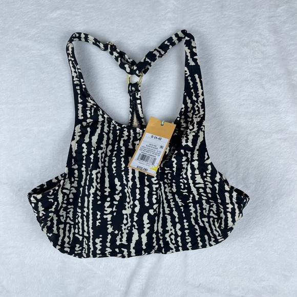 Kona Sol Other - Kona Sol Bikini Top Women's Small Black Ivory Geo Print High Neck Racerback